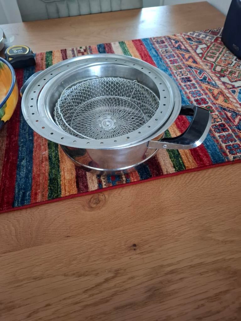 Roestvrijstalen stoompan met mandje, Ophalen of Verzenden, Zo goed als nieuw, Rvs, Kookpan of Snelkookpan