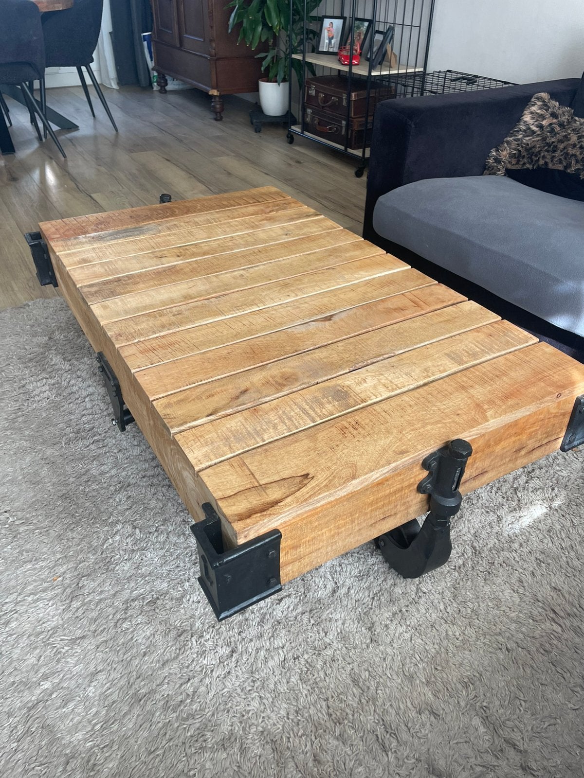 Mangohouten Salontafel, Ophalen, 100 tot 150 cm, Rond, 50 tot 100 cm