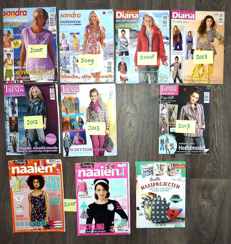 SANDRA MODE, DIANA MODE, FASHION TRENDS, SIMPLY NAAIEN etc., Hobby en Vrije tijd, Kledingpatronen, Overige typen, Vrouw, Zo goed als nieuw