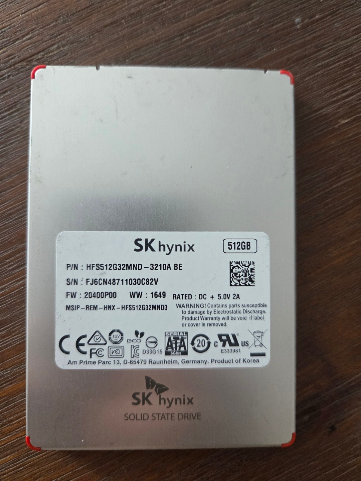 SK Hynix 512GB SSD - Nieuwstaat met 2202 bedrijfsuren, Intern, Ophalen of Verzenden, Zo goed als nieuw, SK Hynix