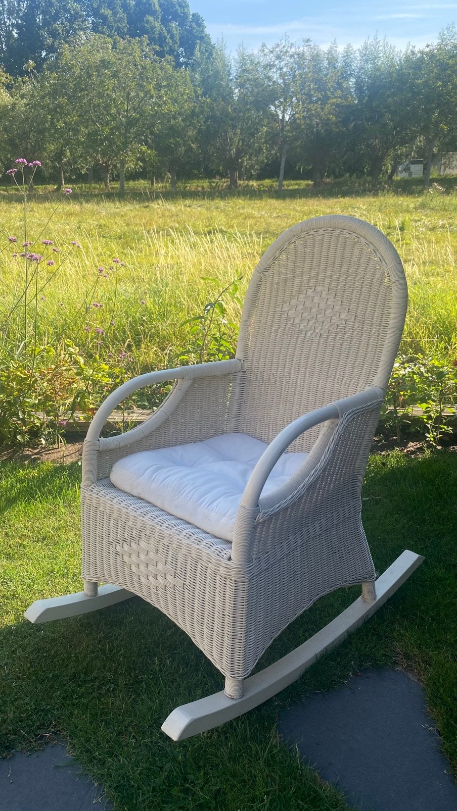 Rotan schommelstoel - gebroken wit, Ophalen, Gebruikt, Wit, Riet of Rotan