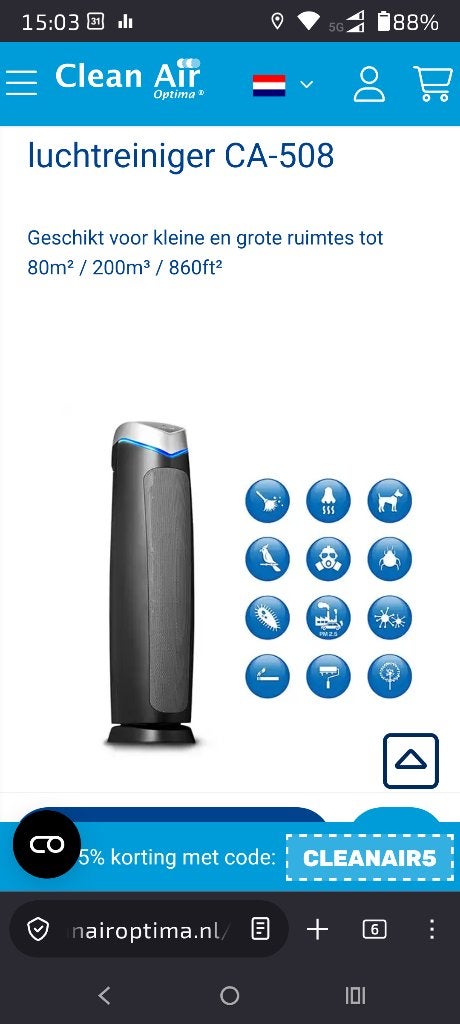 luchtreiniger clean air optima, Ophalen of Verzenden, Zo goed als nieuw, Luchtreiniger