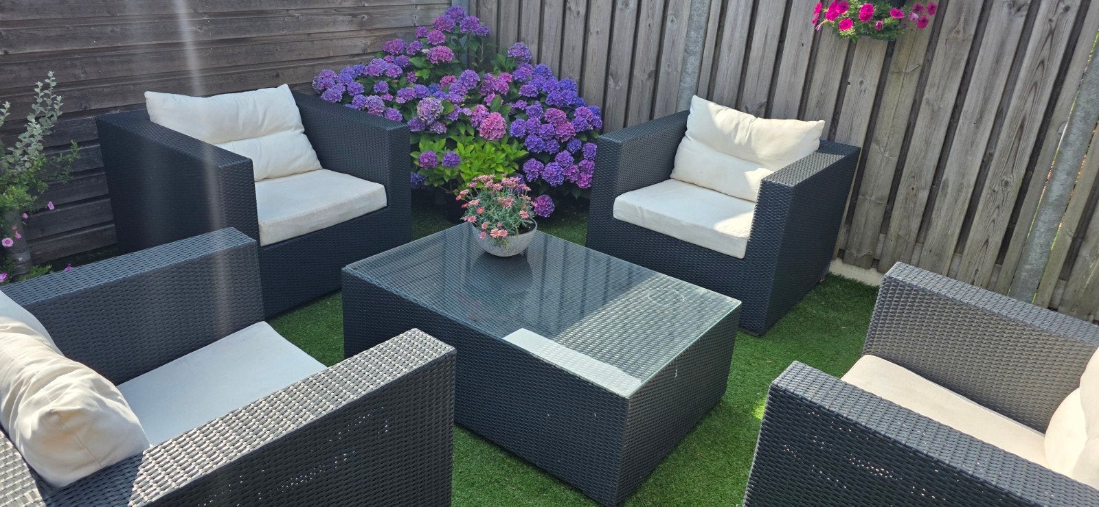 Bellagio Luxe loungeset – 4 ruime fauteuils met tafel, Ophalen, Gebruikt, Kunststof, Stoel