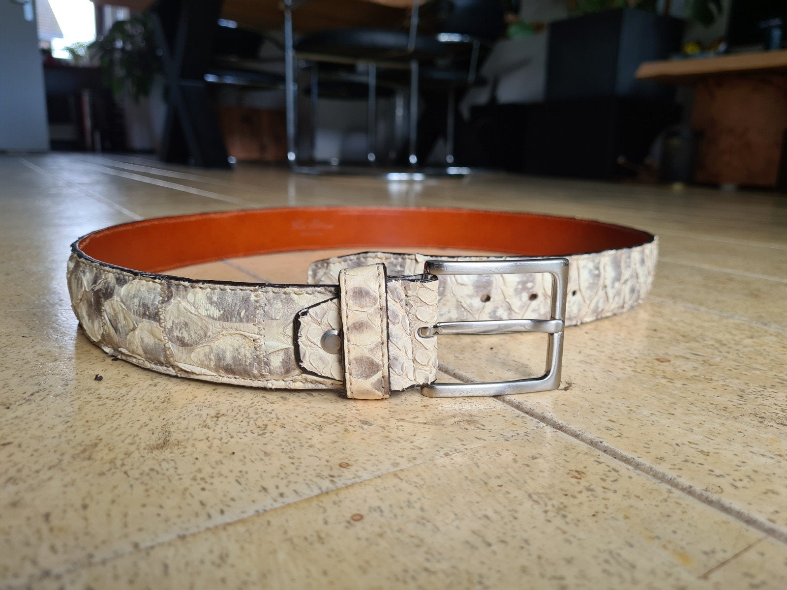 Python leren heren riem 118 cm lang. 4 cm breed, Kleding | Heren, Riemen en Ceinturen, Ophalen of Verzenden, Nieuw, Bruin, 115 cm of meer