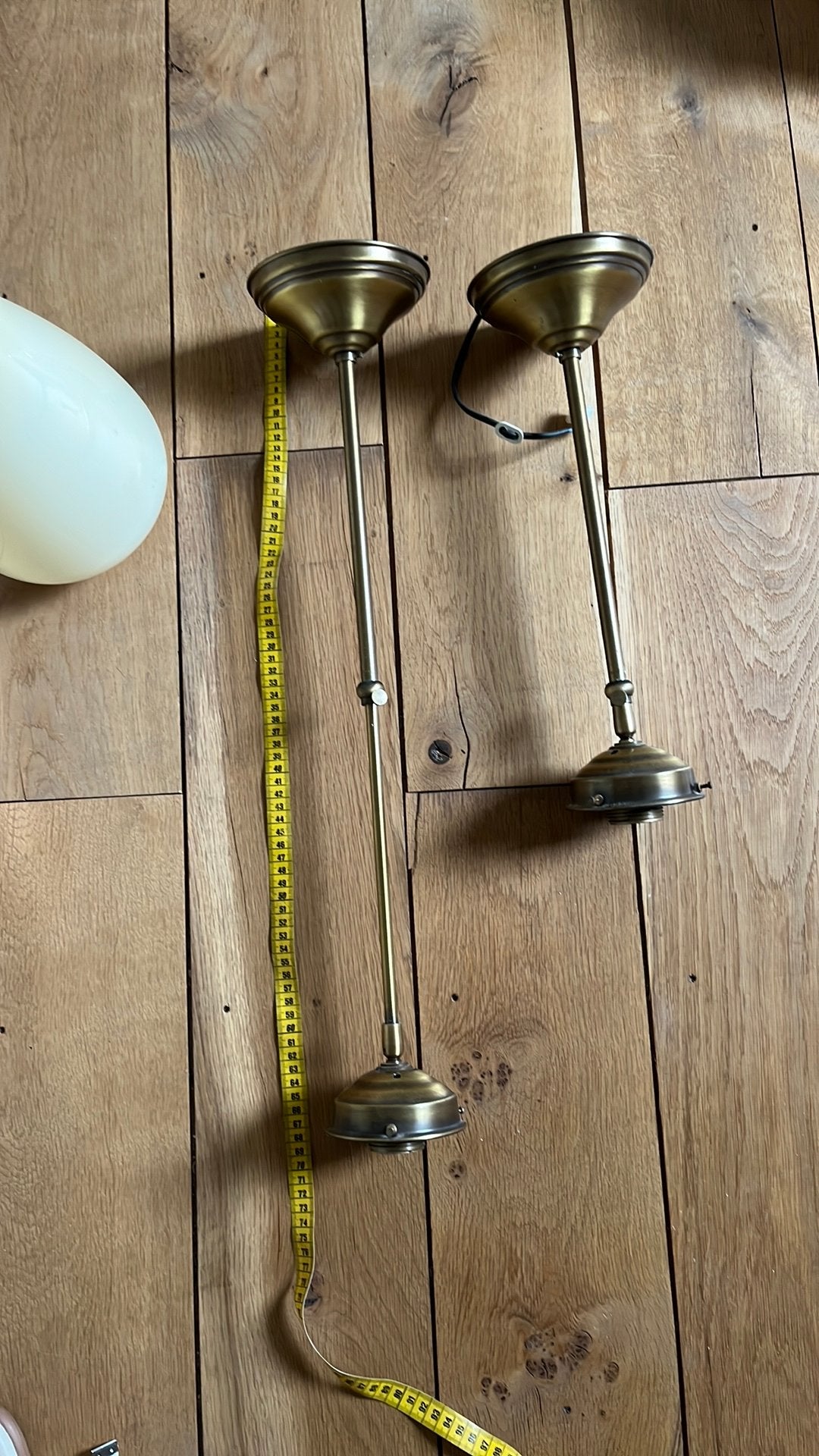 Vintage glazen lampenkappen met messing ophanging, Ophalen of Verzenden, Gebruikt, Glas, 75 cm of meer