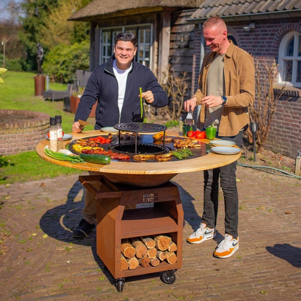 Plancha BBQ grill Maestro 100 cm Cortenstaal buitenkeuken, Tuin en Terras, Houtskoolbarbecues, Ophalen of Verzenden, Nieuw, RJRoyal Living