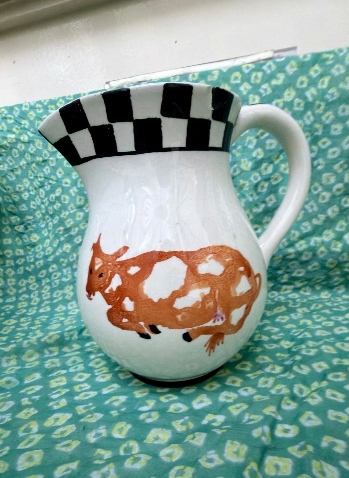 Vintage Keramieken Koe Schenkkan/Melkkan/Vaas Wit Zwart, Antiek en Kunst, Ophalen of Verzenden