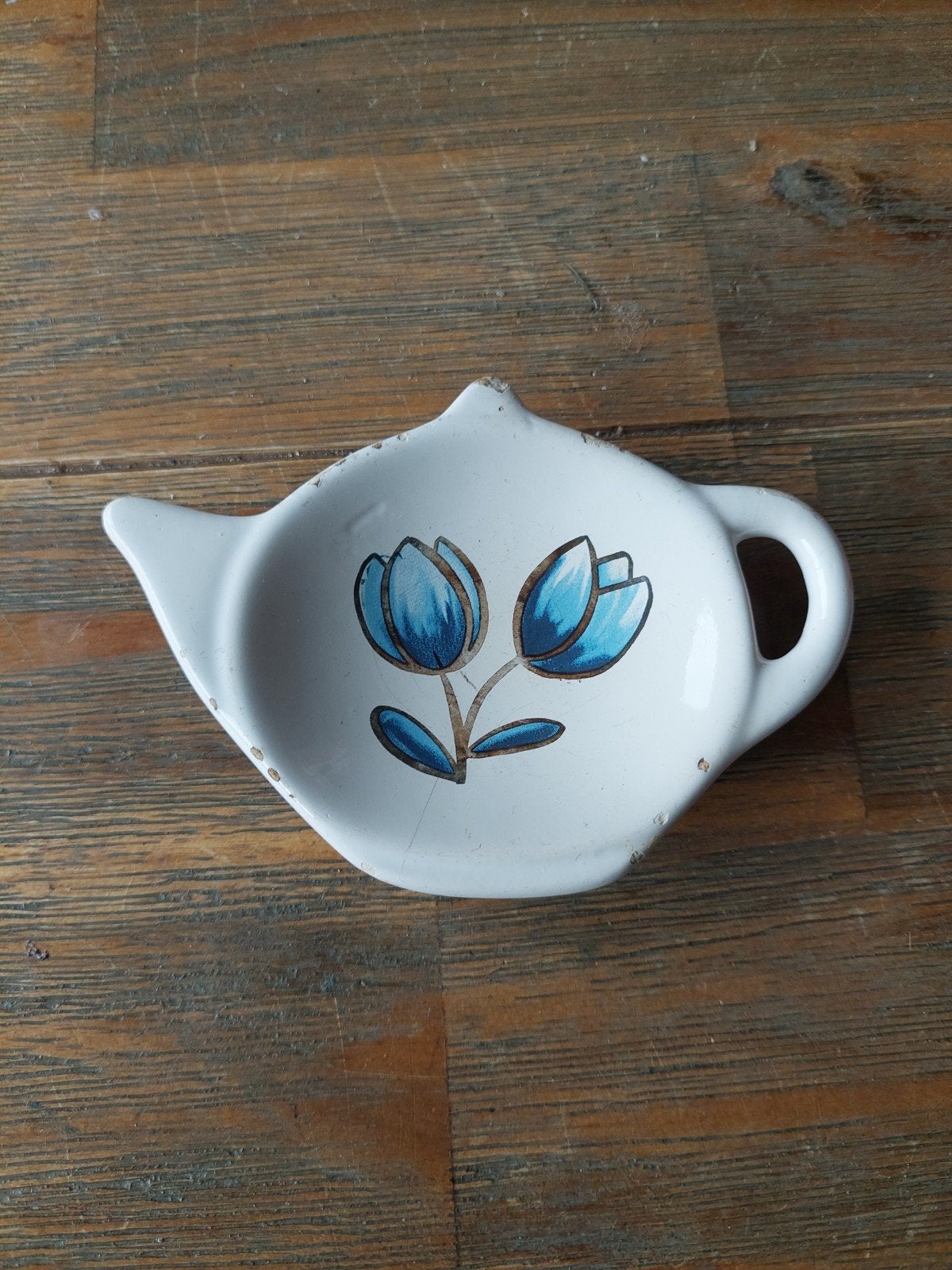 Vintage theezakjeshouder in theepotvorm met bloemmotief, Ophalen of Verzenden