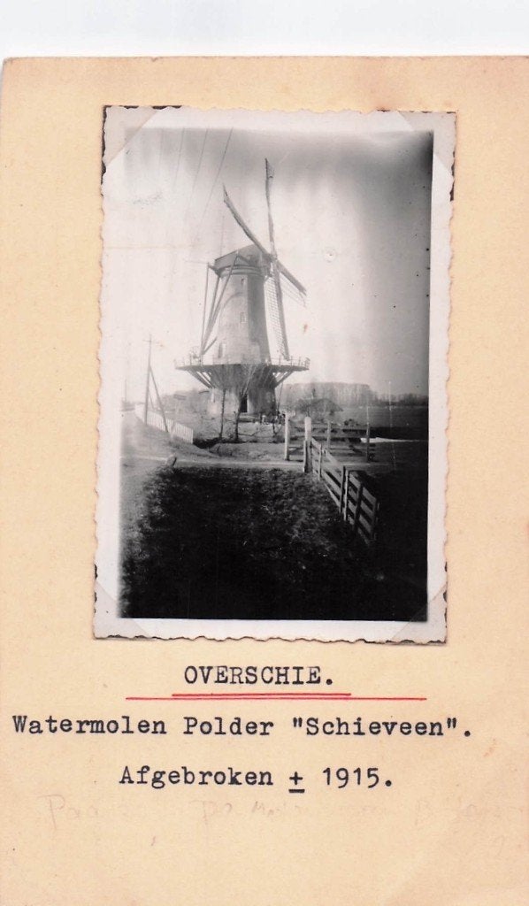 Overschie - Watermolen Polder Schieveen (oudje), Ophalen of Verzenden, 1940 tot 1960, Ongelopen, Zuid-Holland