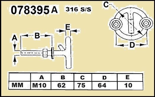 078396A Skioog RVS Ø 10 x Ø 75 mm. € 29,95, Watersport en Boten, Ophalen of Verzenden, Nieuw, Overige typen
