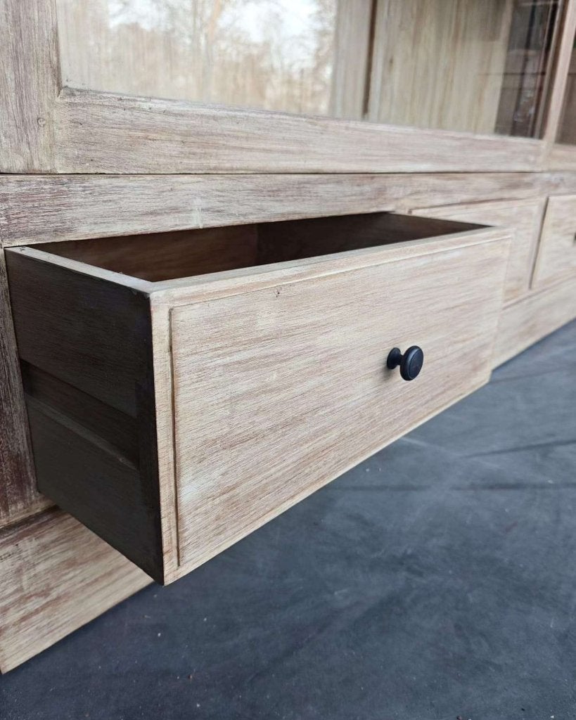 Chique vitrinekast | Demontabele servieskast teakhout #2705, Huis en Inrichting, Kasten | Buffetkasten, Niet ingevuld, 200 cm of meer
