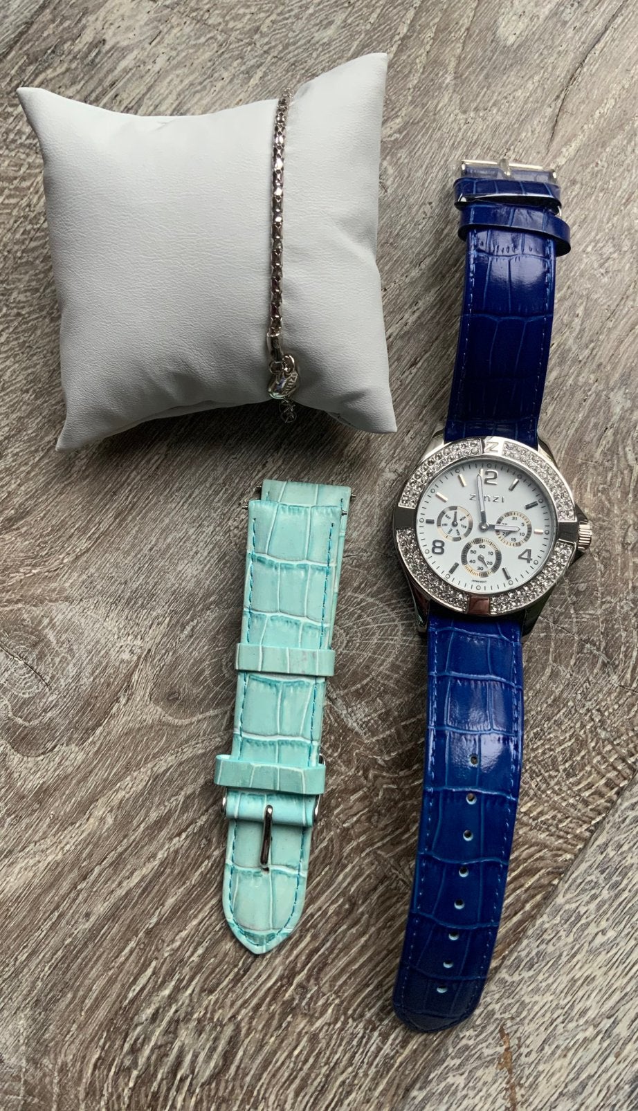 Zinzi blauw glitter horloge + armband NIEUW, Overige merken, Staal, Polshorloge, Nieuw