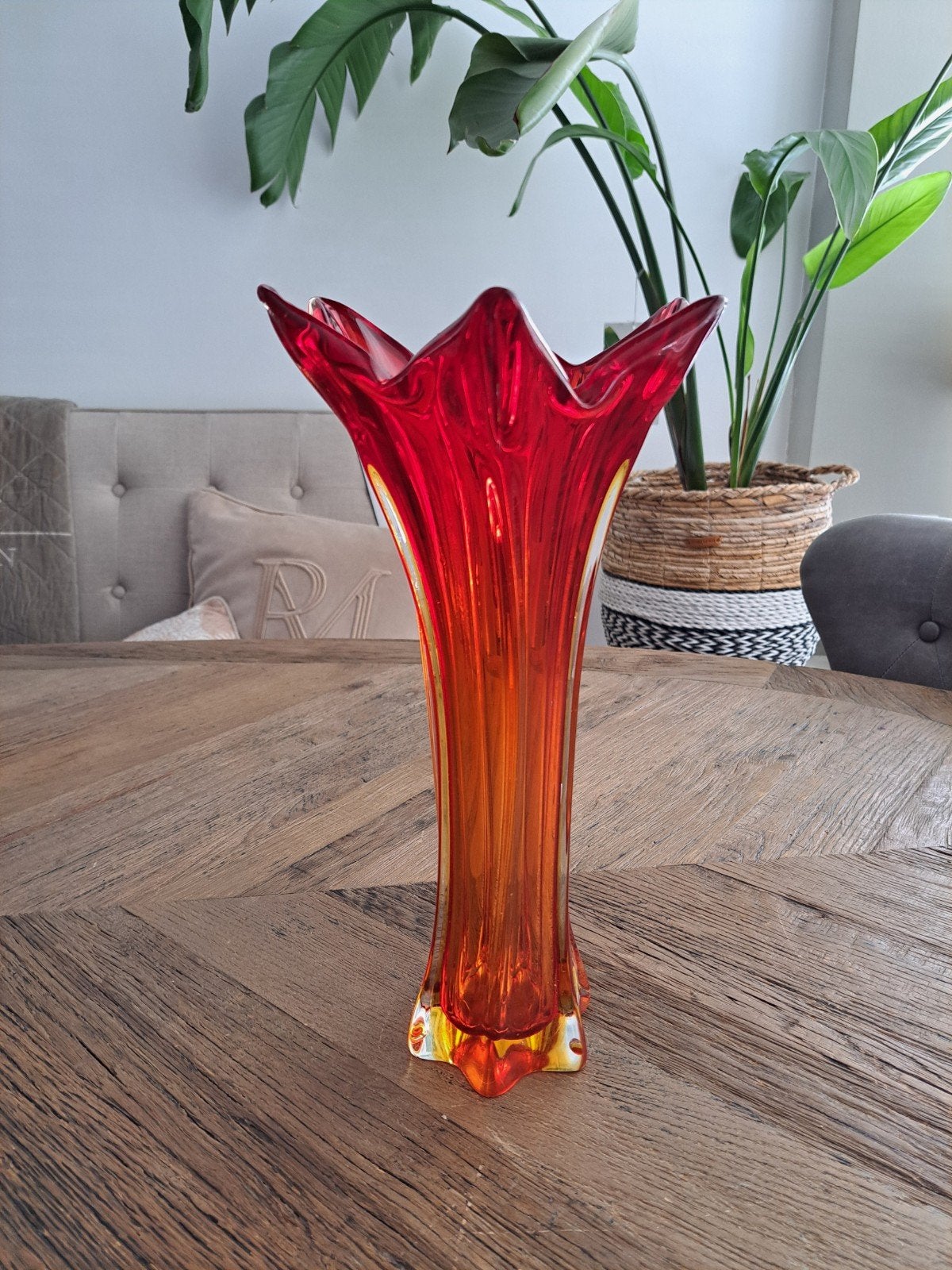 Vintage handgeblazen glazen vaas – vermoedelijk Murano, Ophalen of Verzenden