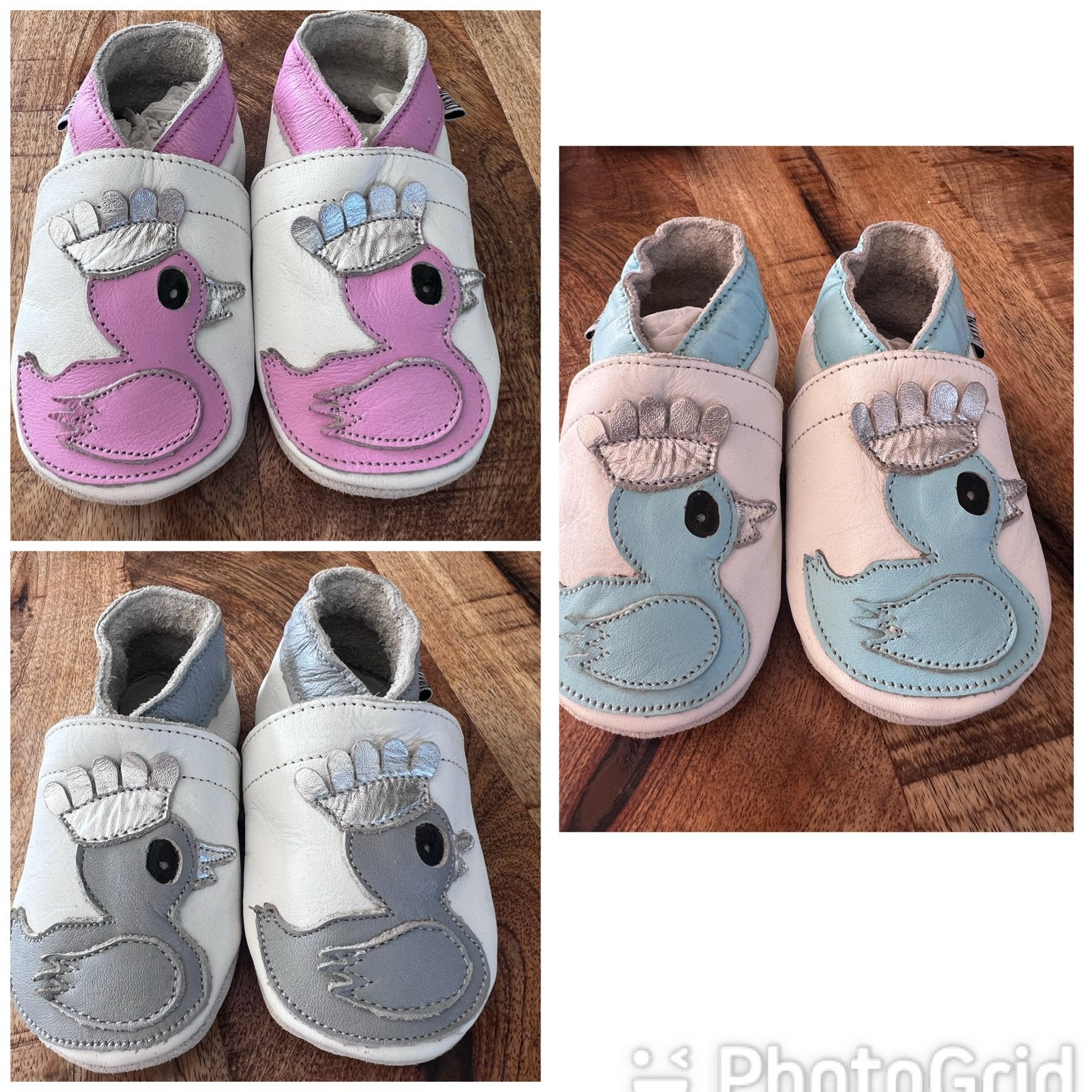 OXXY babyslofjes eendjes leer maat 19 roze blauw zilver, Kinderen en Baby's, Slofjes, Jongetje of Meisje, Ophalen of Verzenden