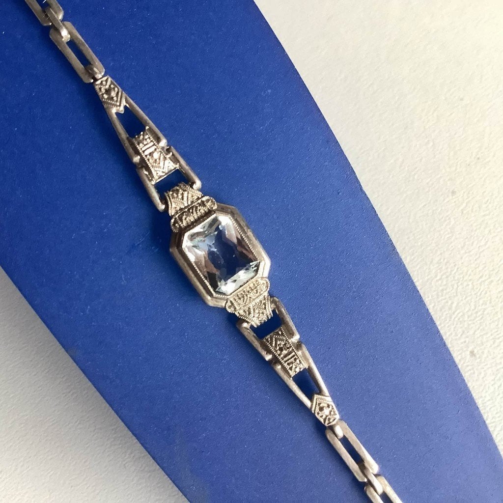 Mooie authentiek zilveren art deco armbandje, Ophalen of Verzenden, Zilver, Armband, Met edelsteen