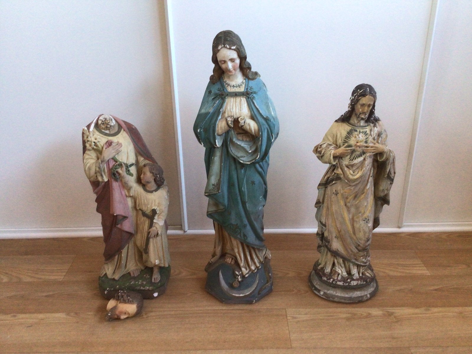 3 oude gipsen beelden, Antiek en Kunst, Ophalen