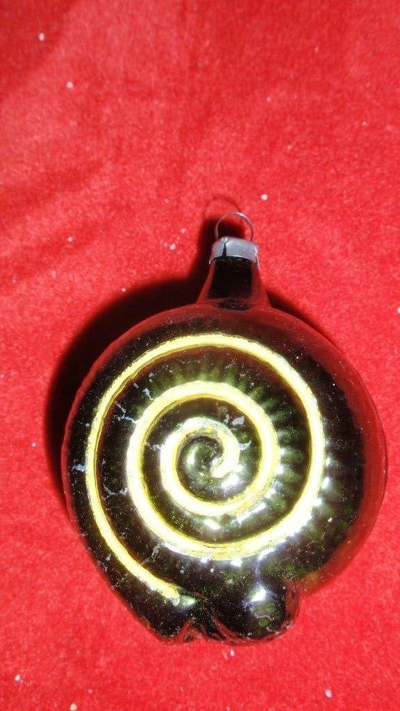Oude glazen kerstbal met slang in groen en geel, Diversen, Ophalen of Verzenden, Gebruikt