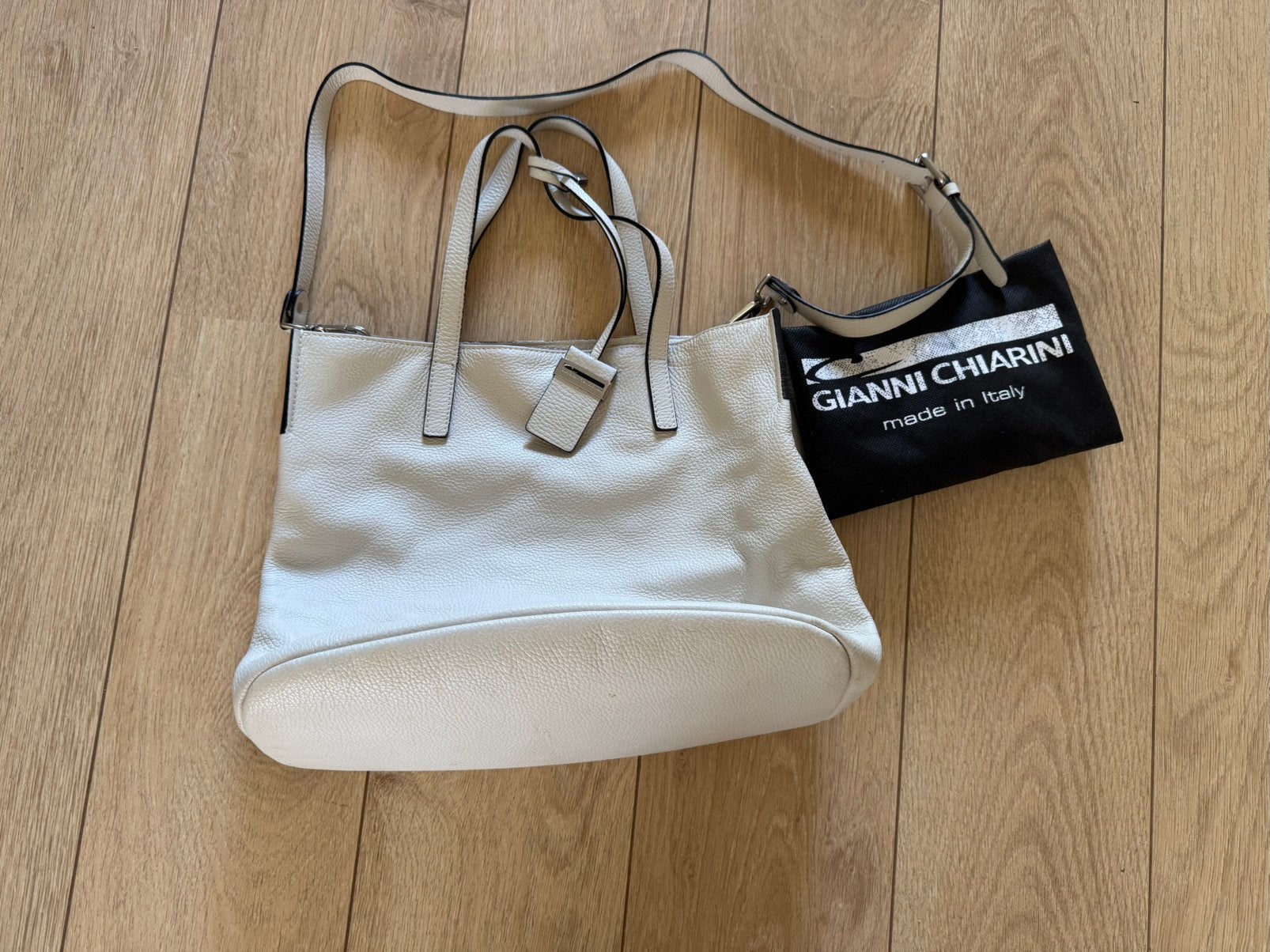 Gianni Chiarini leren shopper crème + schouderriem + dustbag, Ophalen of Verzenden, Zo goed als nieuw, Beige, Shopper