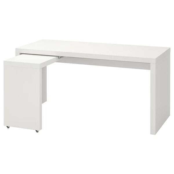 IKEA Malm Bureau Wit met Uitschuifbaar Element, Demontabel, Spaanplaat of MDF, Ophalen of Verzenden, Zo goed als nieuw