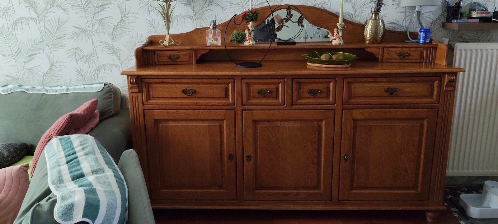 Eiken dressoir met spiegel - 193 cm breed, Huis en Inrichting, Ophalen, 25 tot 50 cm, 150 tot 200 cm