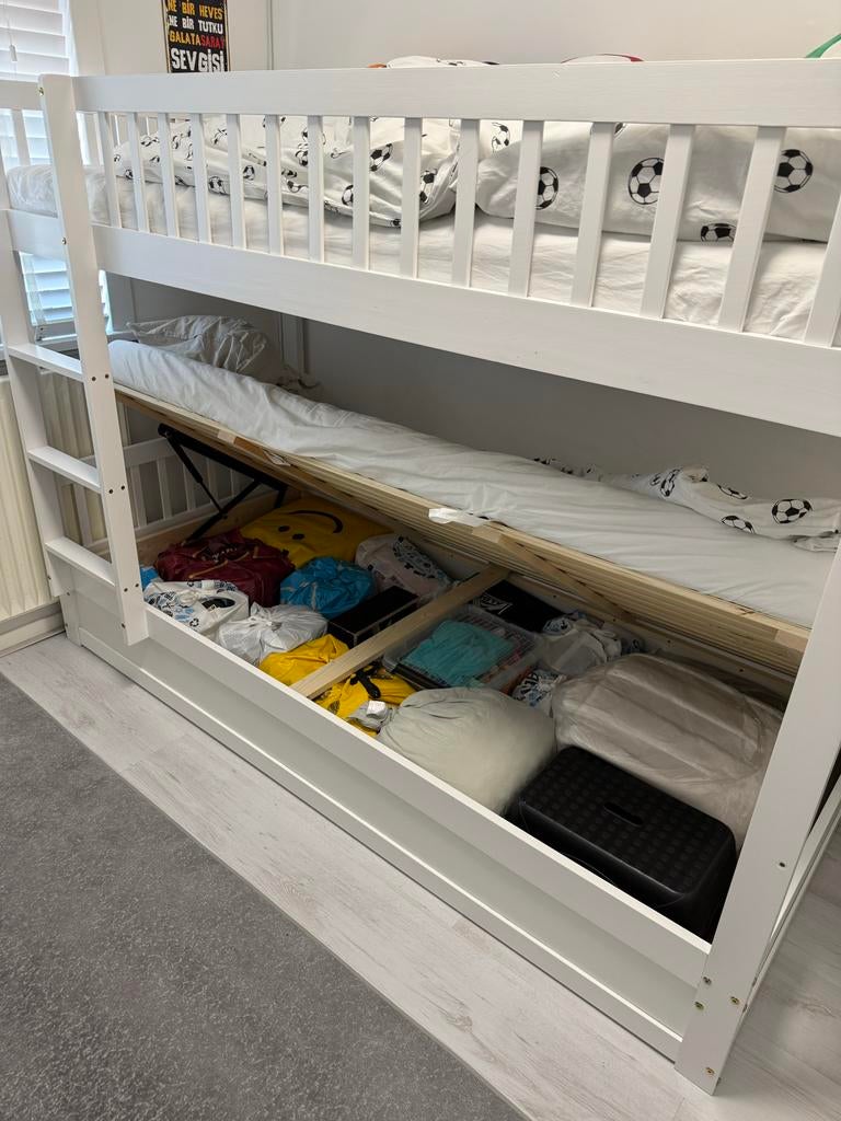 Stapelbed 90x200 cm met hydraulisch opslagsysteem, Huis en Inrichting, Slaapkamer | Stapelbedden en Hoogslapers, Ophalen, 90 cm