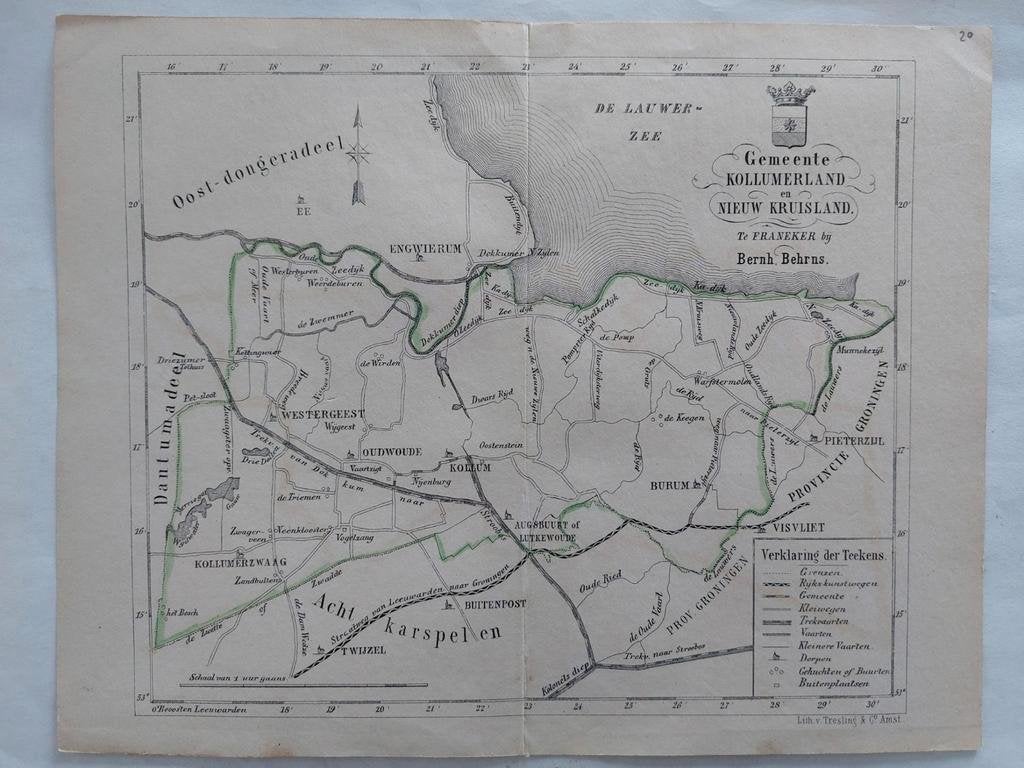 20 / Kollumerland en Nieuw Kruisland Litho uit 1861, Ophalen of Verzenden