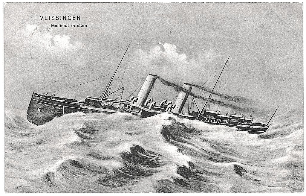 700497 Vlissingen Zeeland 1908 Mailboot in Storm Gelopen, Ophalen of Verzenden, Voor 1920, Gelopen, Zeeland