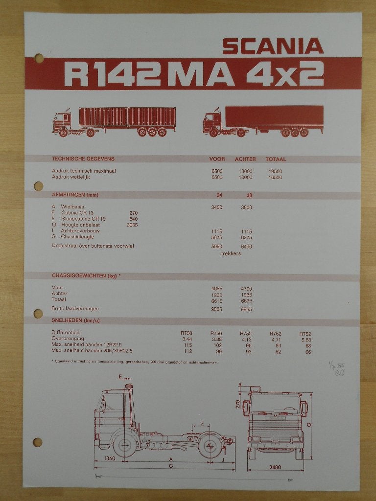 Scania R142 4x2 1981 Specificatie Brochure R 142 V8, Gelezen, Ophalen of Verzenden, Overige merken, Scania