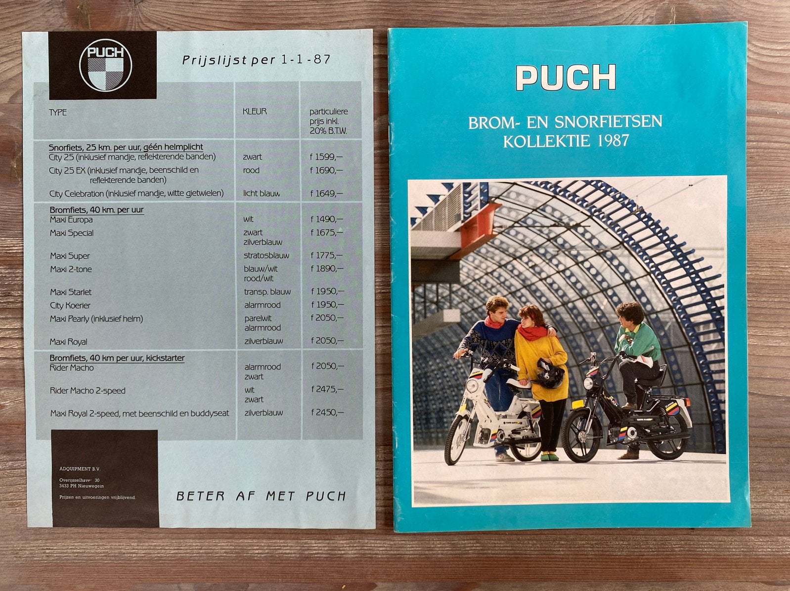Puch Brom- en Snorfietsen Kollektie 1987 Brochure,prijslijst, Fietsen en Brommers, Brommers | Puch, Ophalen of Verzenden, Gebruikt