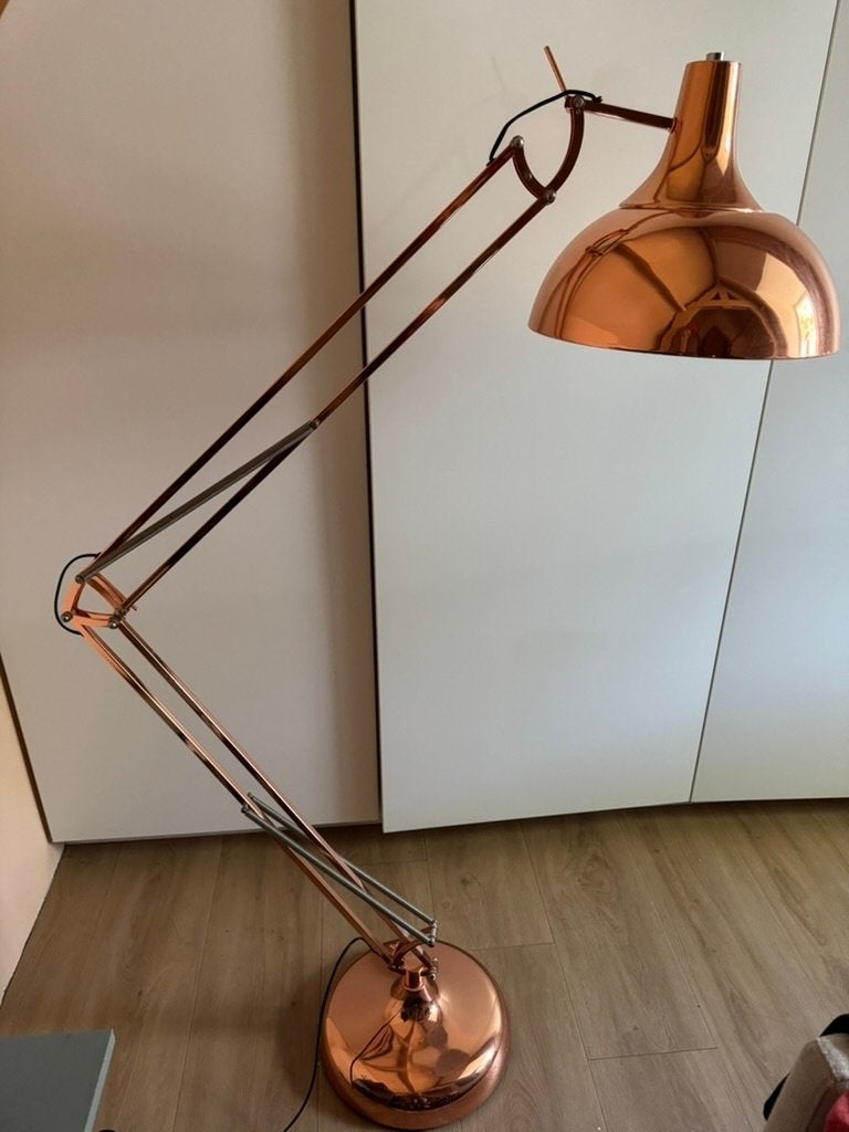 Staande lamp koper met spaarlamp, Ophalen, Vintage, E27 (groot), Zo goed als nieuw