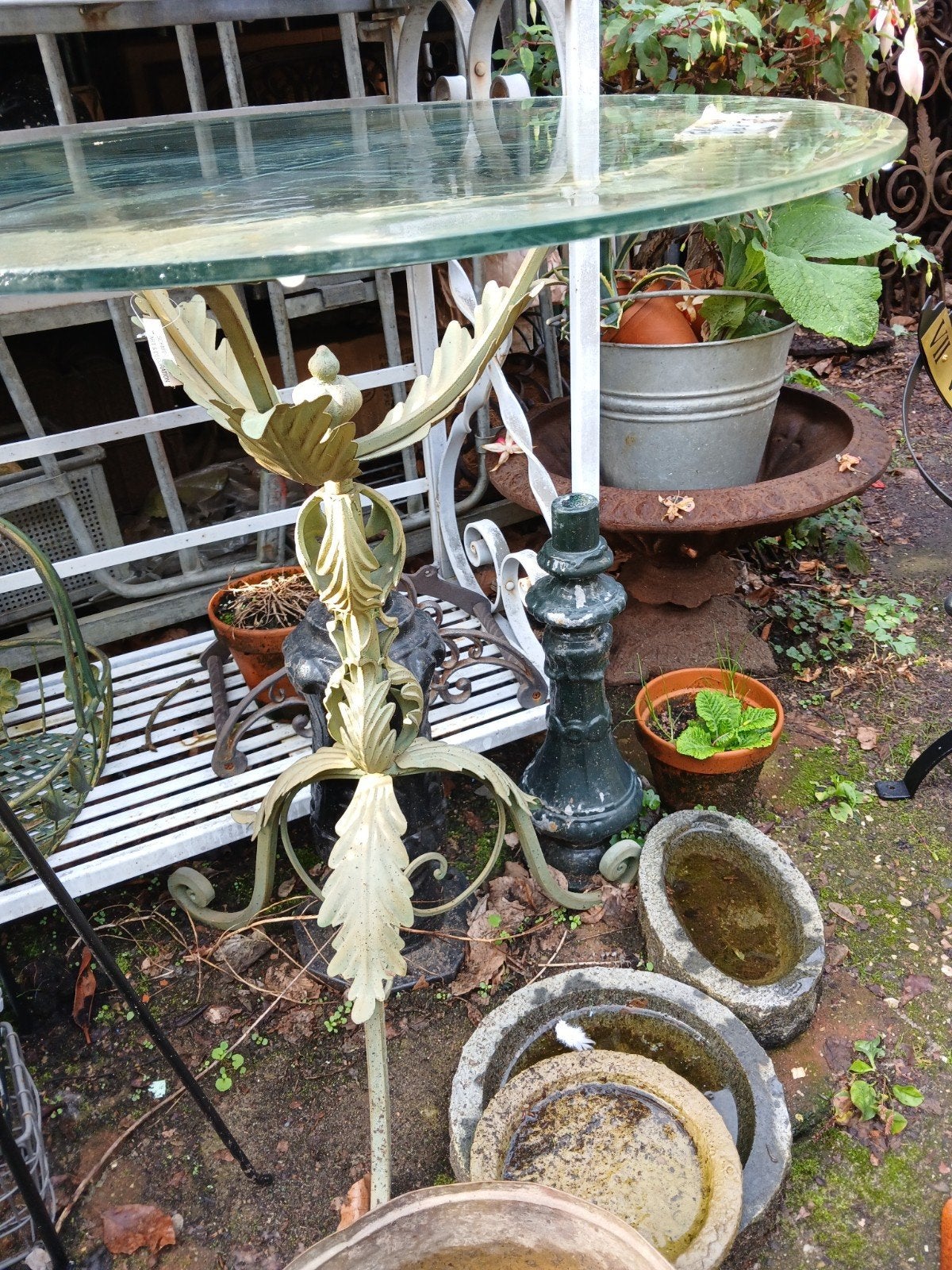 Tuintafeltje/ wijntafel m/z glazen blad Ook: "De Evenaar", Tuin en Terras, Ophalen, Gebruikt, Rechthoekig, Hout