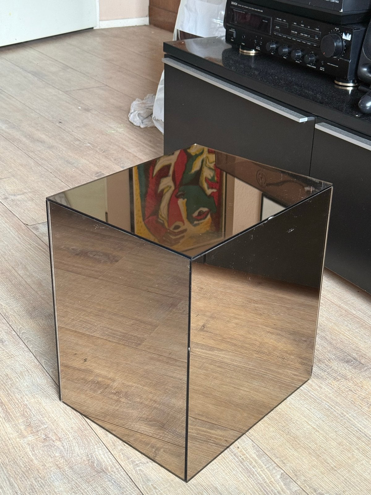 Rookglas spiegel kubus bijzettafel, Ophalen, Gebruikt, Vierkant, Glas