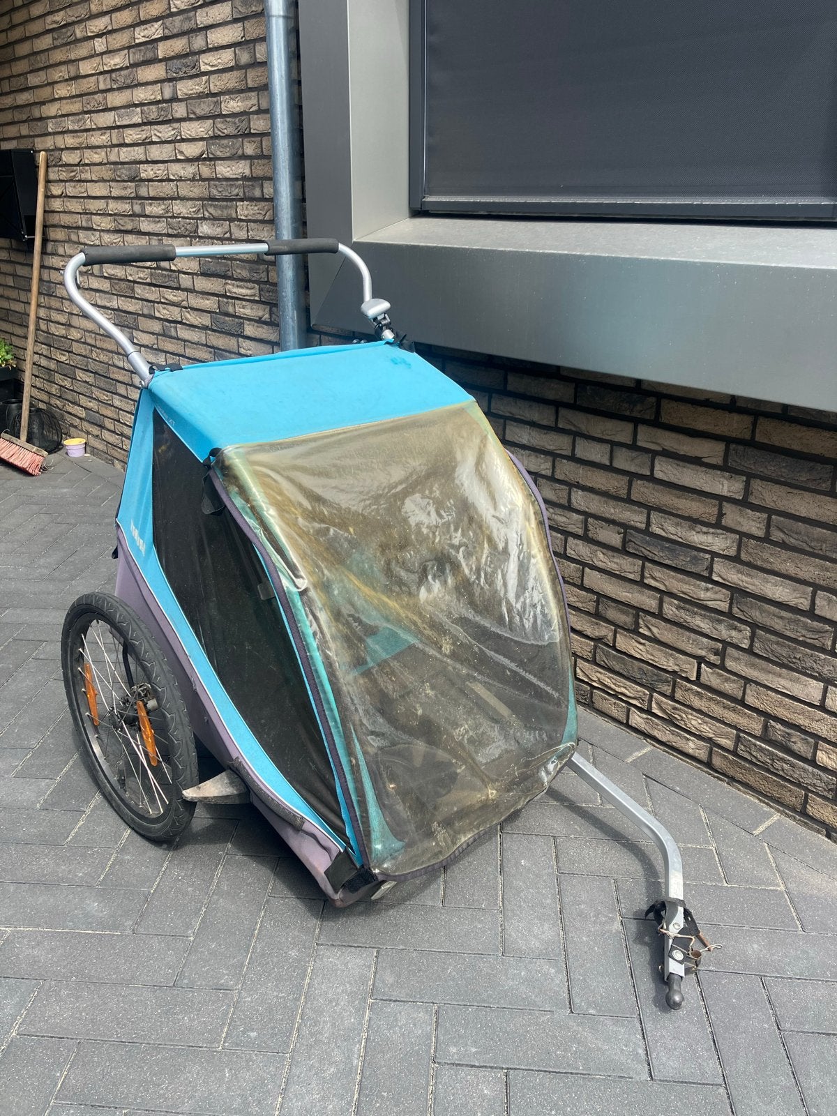 Thule Kinderfietskar - Blauw/Paars, Gebruikt, Fietsen en Brommers, Fietsaccessoires | Aanhangers en Karren, Ophalen, Gebruikt