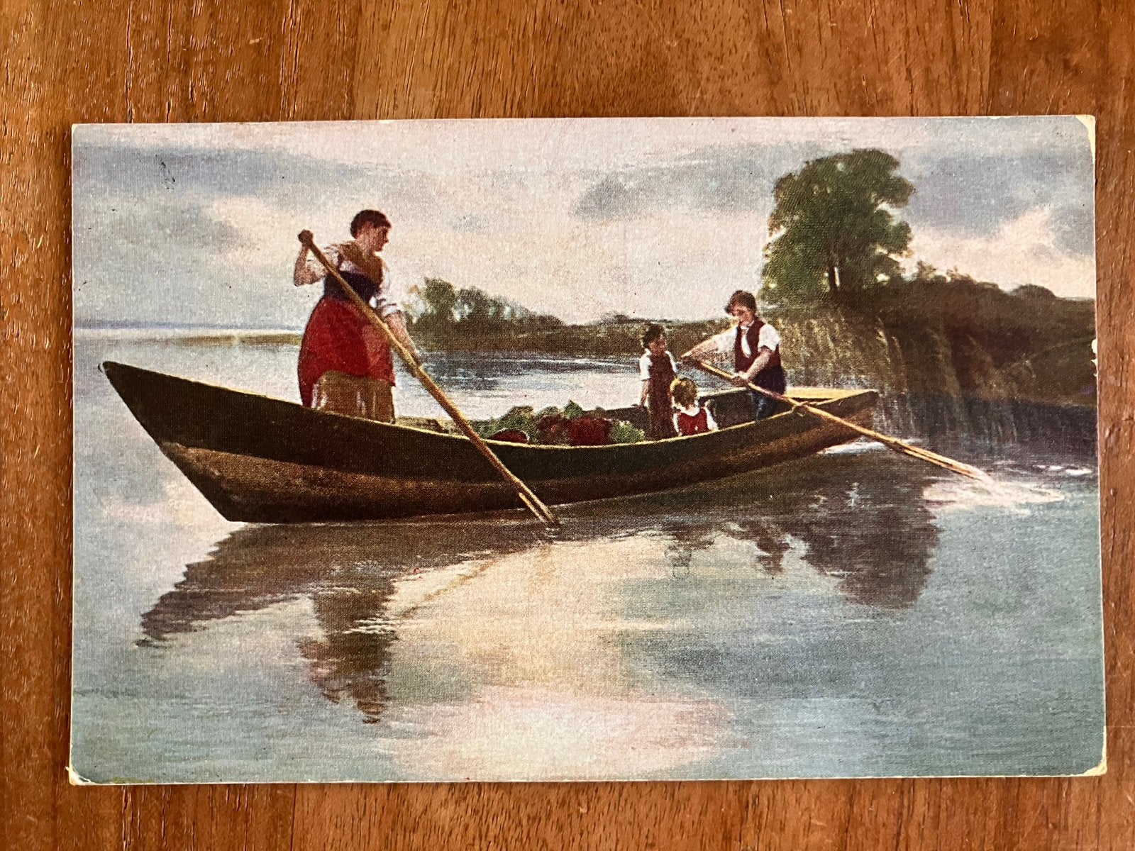 C. Raupp. Auf der Heimfahrt. Vrouw, kinderen, roeiboot 1932, Ophalen of Verzenden, 1920 tot 1940, Gelopen, Kinderen