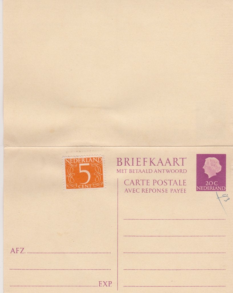 Postwaardestuk - Antwoord Briefkaart +5 cent en 20 cent **, Ophalen of Verzenden, Briefkaart