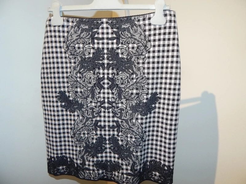 Marccain rok gebreid in ruit en kant look print mooi, Kleding | Dames, Maat 42/44 (L), Zo goed als nieuw, Meerkleurig, Verzenden