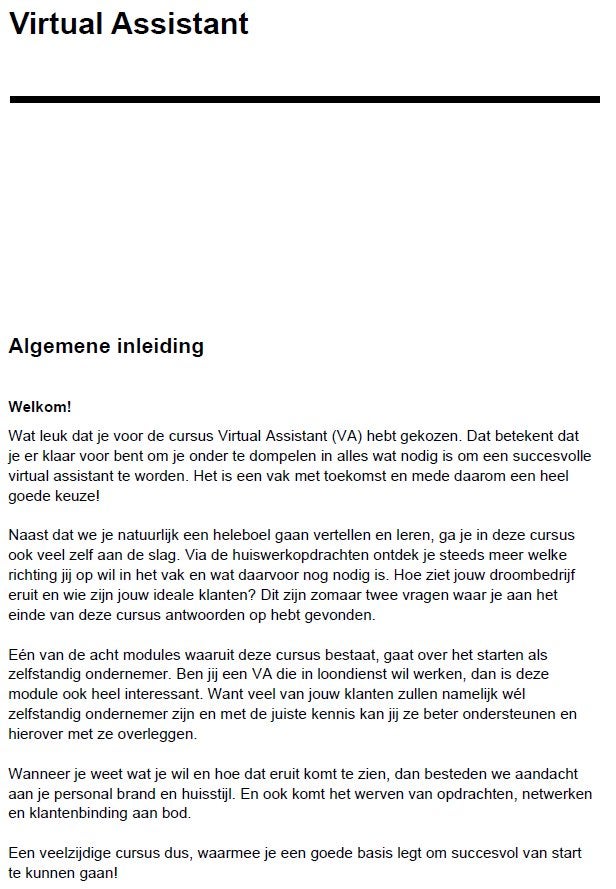 Cursus Virtual Assistent, Ophalen, Alpha