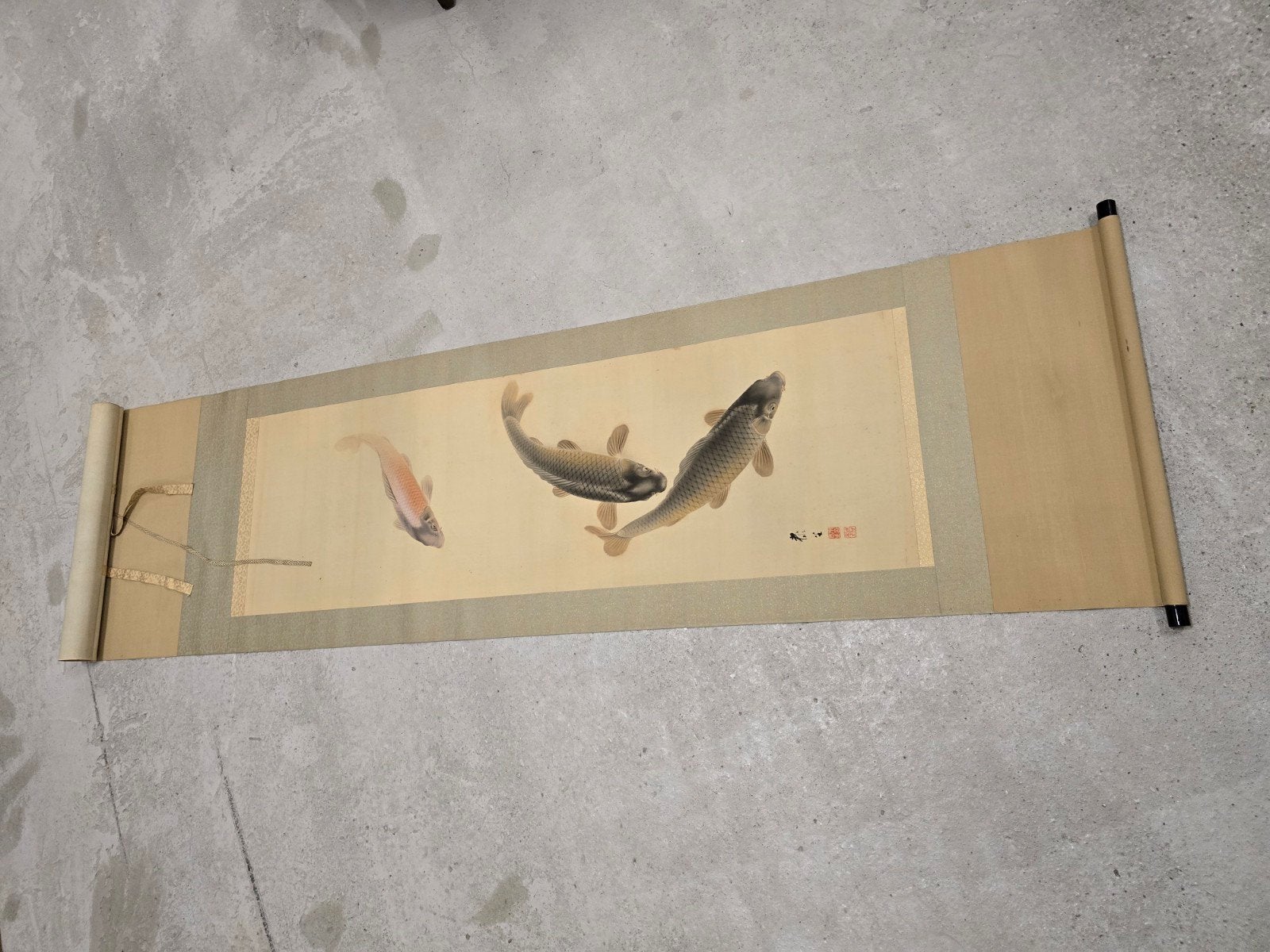oude japanse scroll (schilderij), Antiek en Kunst, Japan, Ophalen of Verzenden, Schilderij, Natuurlijk materiaal