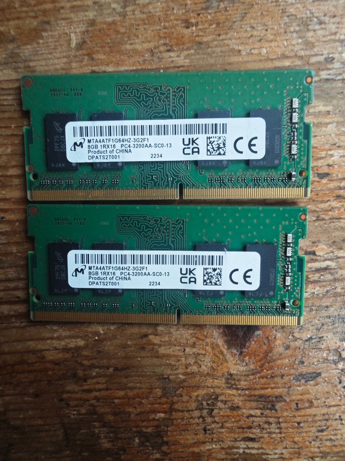 2x 8GB Micron 3200MHz DDR4 SODIMM RAM voor Laptop, Computers en Software, RAM geheugen, Gebruikt, DDR4, Ophalen of Verzenden, Micron