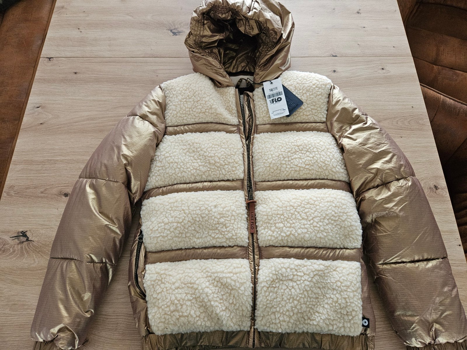 Like Flo winterjas goud met teddy voering maat 146/11Y, Like Flo, Meisje, Nieuw, Ophalen of Verzenden
