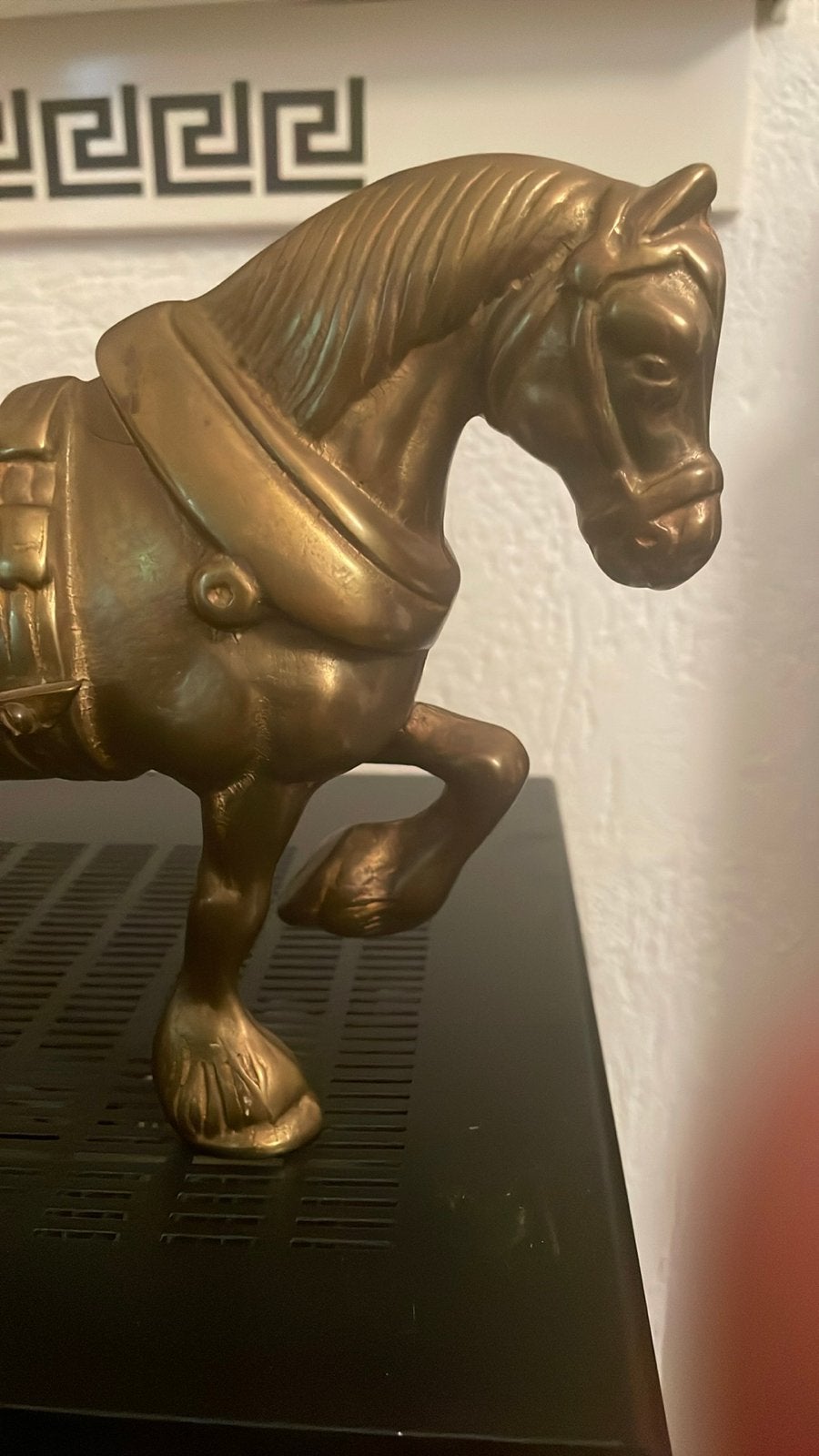 Decoratief paard met kar - Bronskleurig, Ophalen, Brons