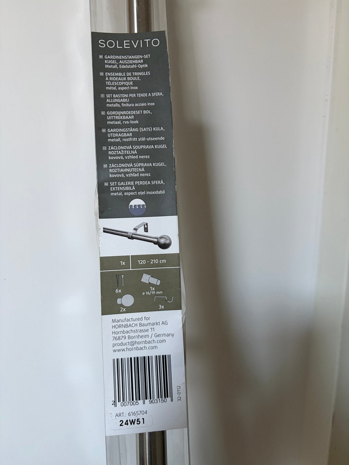 Nieuwe uitschuifbare gordijnroede 120-210cm, Inclusief montageonderdelen, Overige merken, Metaal, Nieuw