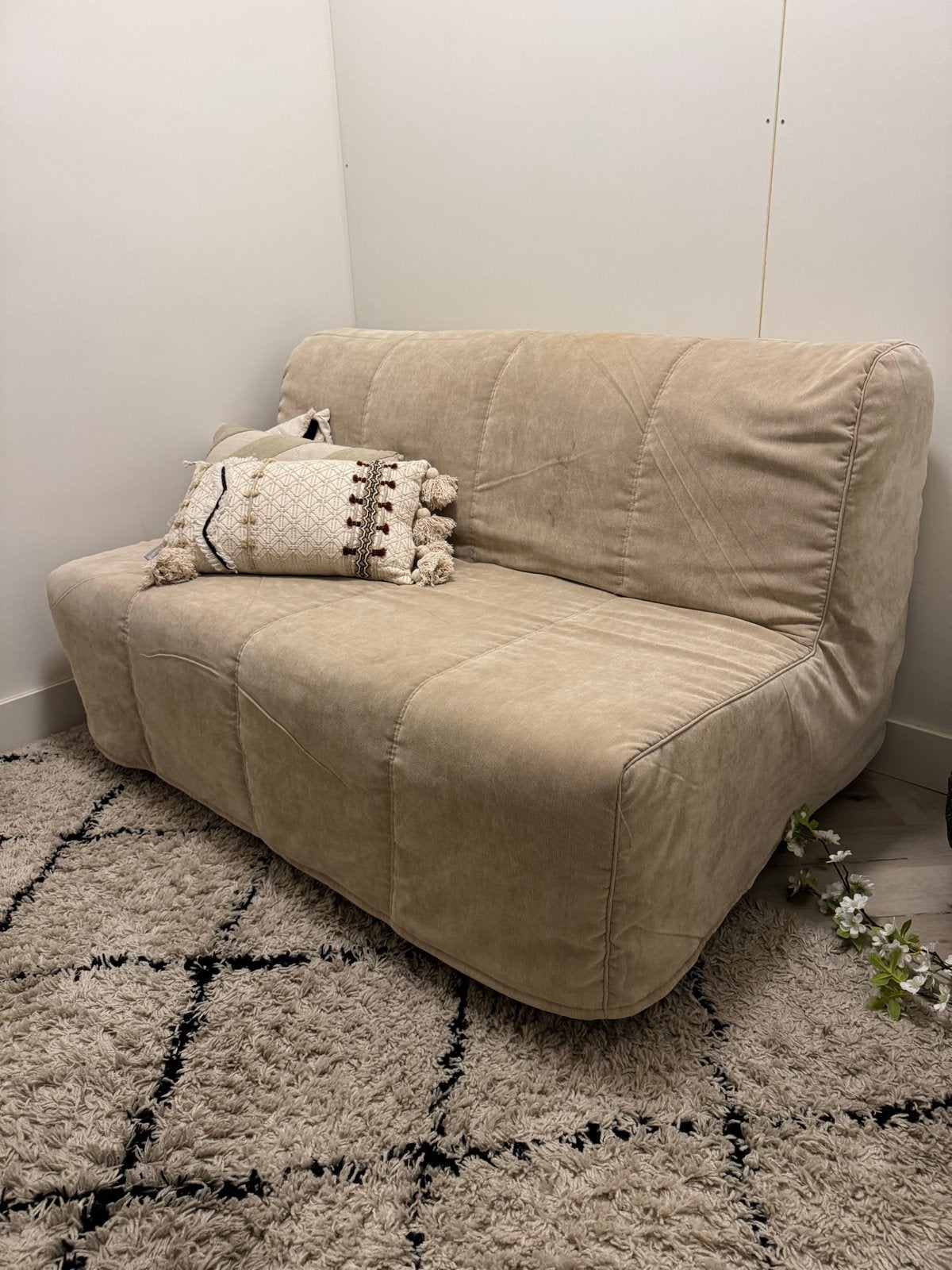IKEA Lycksele Lövås 2-zits slaapbank – Ransta naturel, Ophalen, Gebruikt, Beige, Tweepersoons