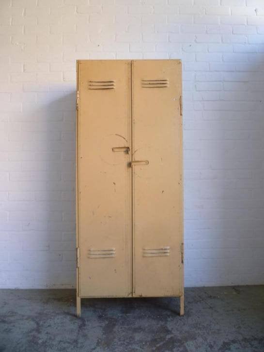 Oude franse lockerkast stalen vintage werkplaats kast, Ophalen, Gebruikt