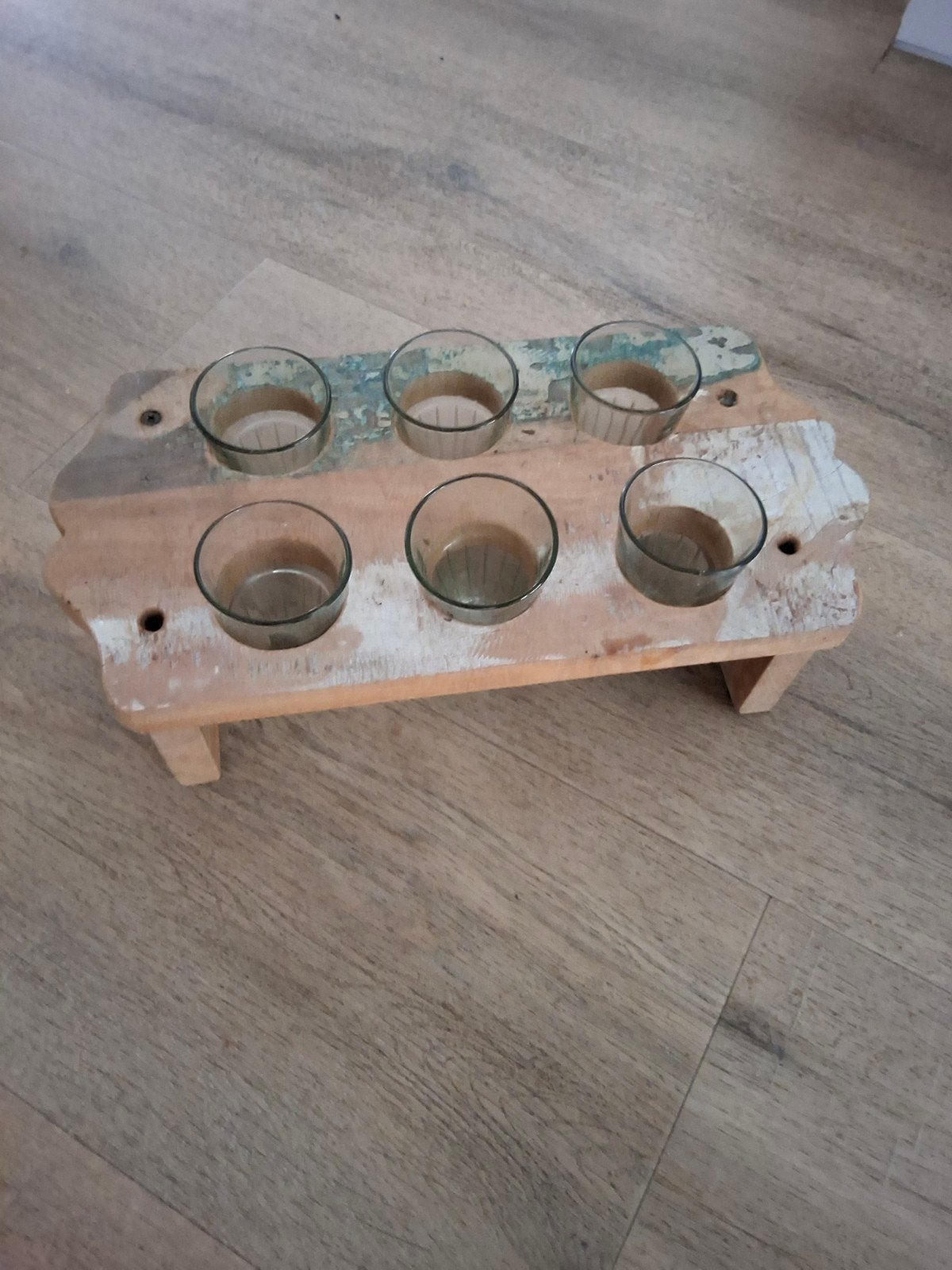 Houten dienblad met 6 glazen, Antiek en Kunst, Ophalen of Verzenden
