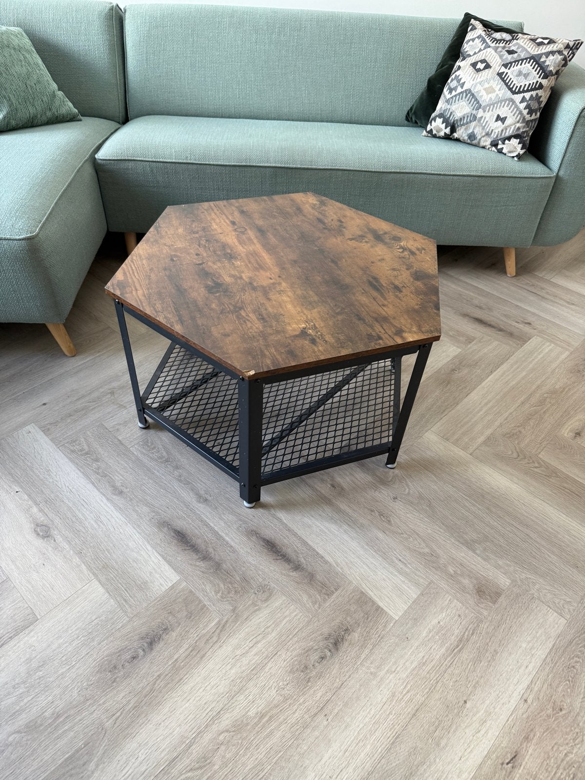 Zeshoekige salontafel met industriële look, Ophalen, 50 – 75, 100 tot 150 cm, 50 tot 100 cm