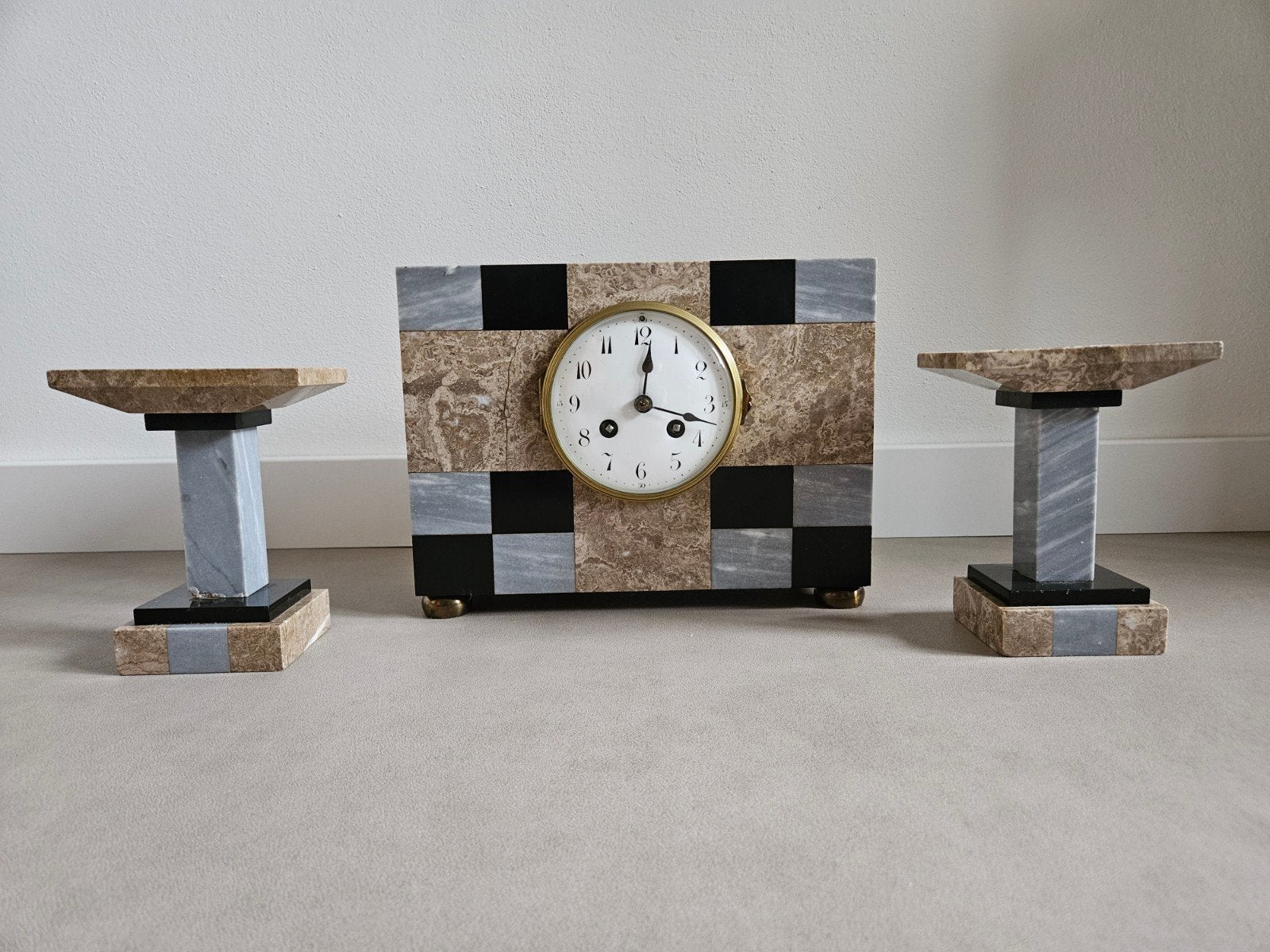 Antieke marmeren pendule met kandelaars, Antiek en Kunst, Ophalen of Verzenden