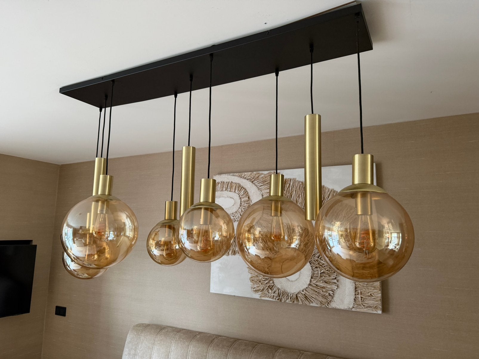 Hanglamp Bollique met Lichtkokers 9-Lichts, Ophalen, Zo goed als nieuw, Glas