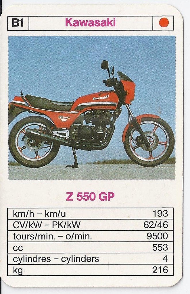 KW1 Motorkaartje kawasaki z 550 gp, Ophalen of Verzenden, Zo goed als nieuw, Auto's