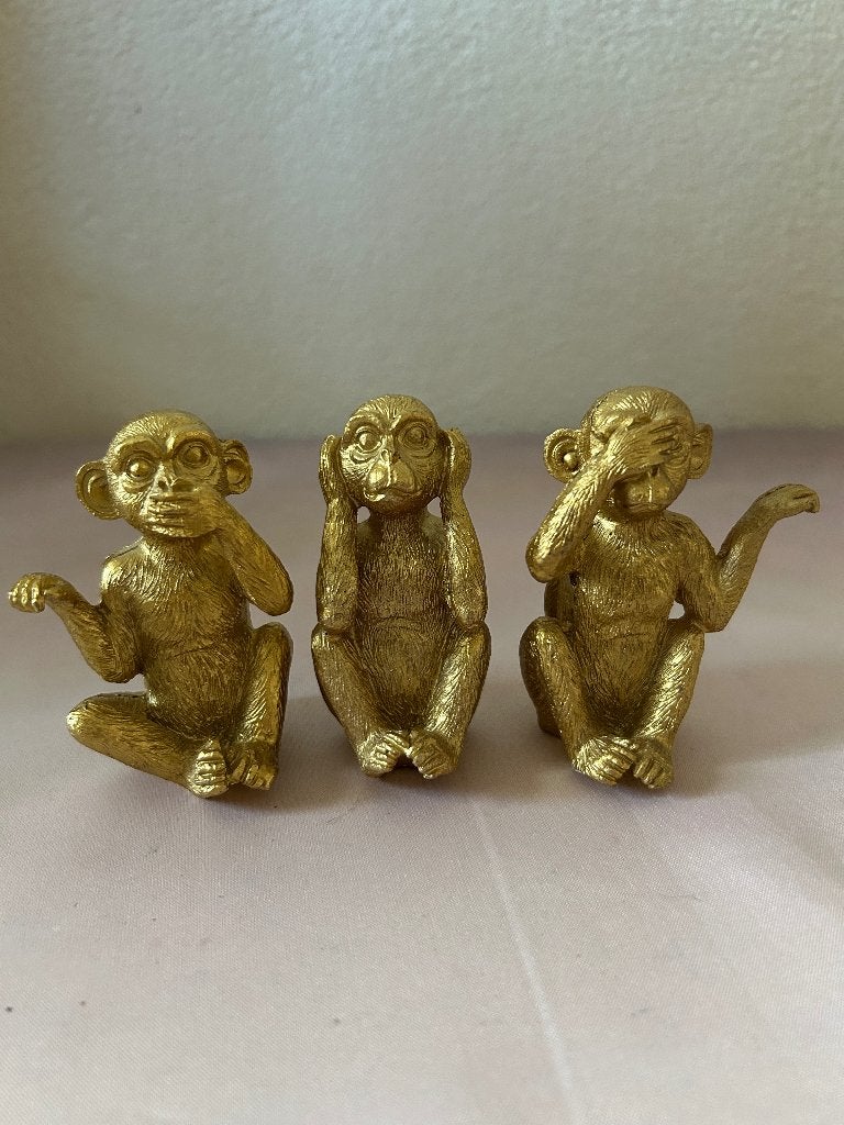 Drie wijze aapjes horen zien zwijgen goudkleurig set, Ophalen of Verzenden, Zo goed als nieuw, Dier